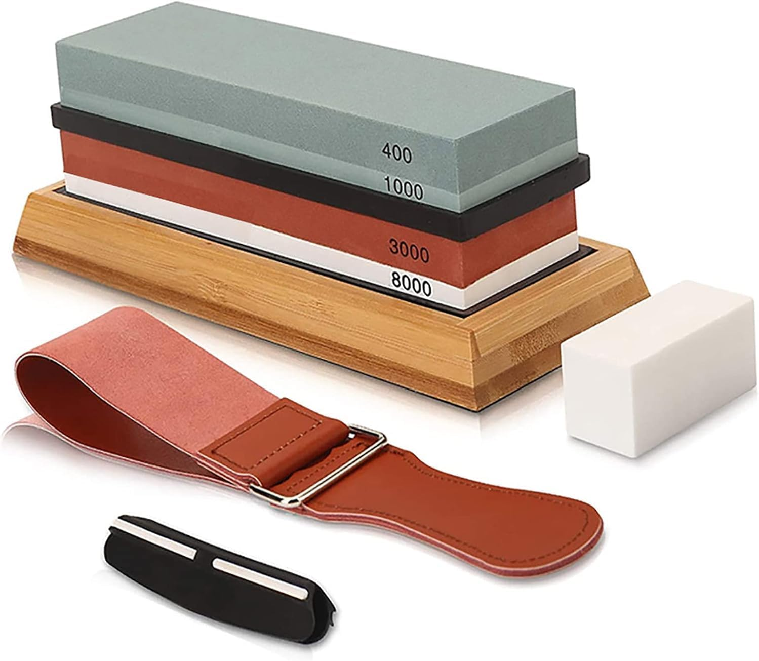 Knife Sharpening Stone with Non-Slip Rubber Base, 400/1000+3000/8000 Grit Premium Whetstone, Sharpening Stone Whetstone Set Kitchen Knife Sharpener Stone Wet Stones for Sharping(Nd-Z565-8) image number 1