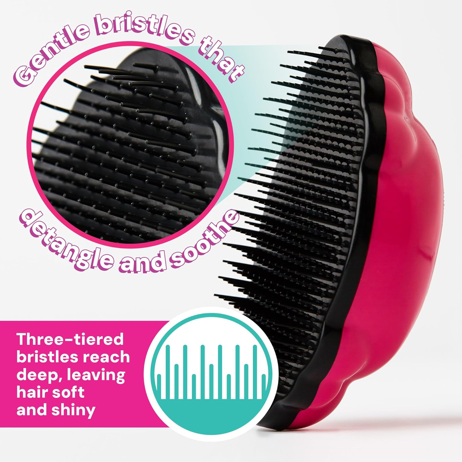 Knot Genie Supreme Detangling Hair Brush for Kids (Pop of Pink) | Perfect Detangling Brush for Curly Hair, Gently Separate Tangles, Leaves Hair Smooth and Shiny | the Pain Free Knot Detangler image number 5