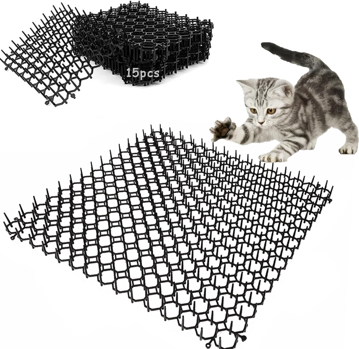Thorn Grid against Cats, 15 Pieces Cat Mat with Spikes, Thorn Grid, Animal Barrier against Cats, Animal Repellent, Scat Spike, Animal Barrier, Thorn Grid, Cat Repellent for Cats, Rabbits, Birds