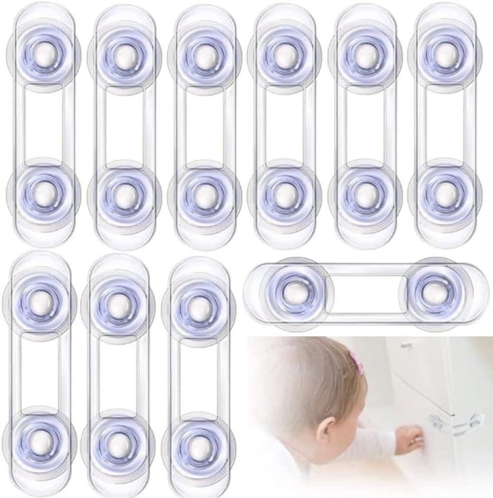 DACUAN 12 PCS 11CM Childproof Refrigerator Lock, Freezer Lock, Invisible Cabinet Cupboard Lock for Toddlers, Easy to Install(Transparent) image number 2