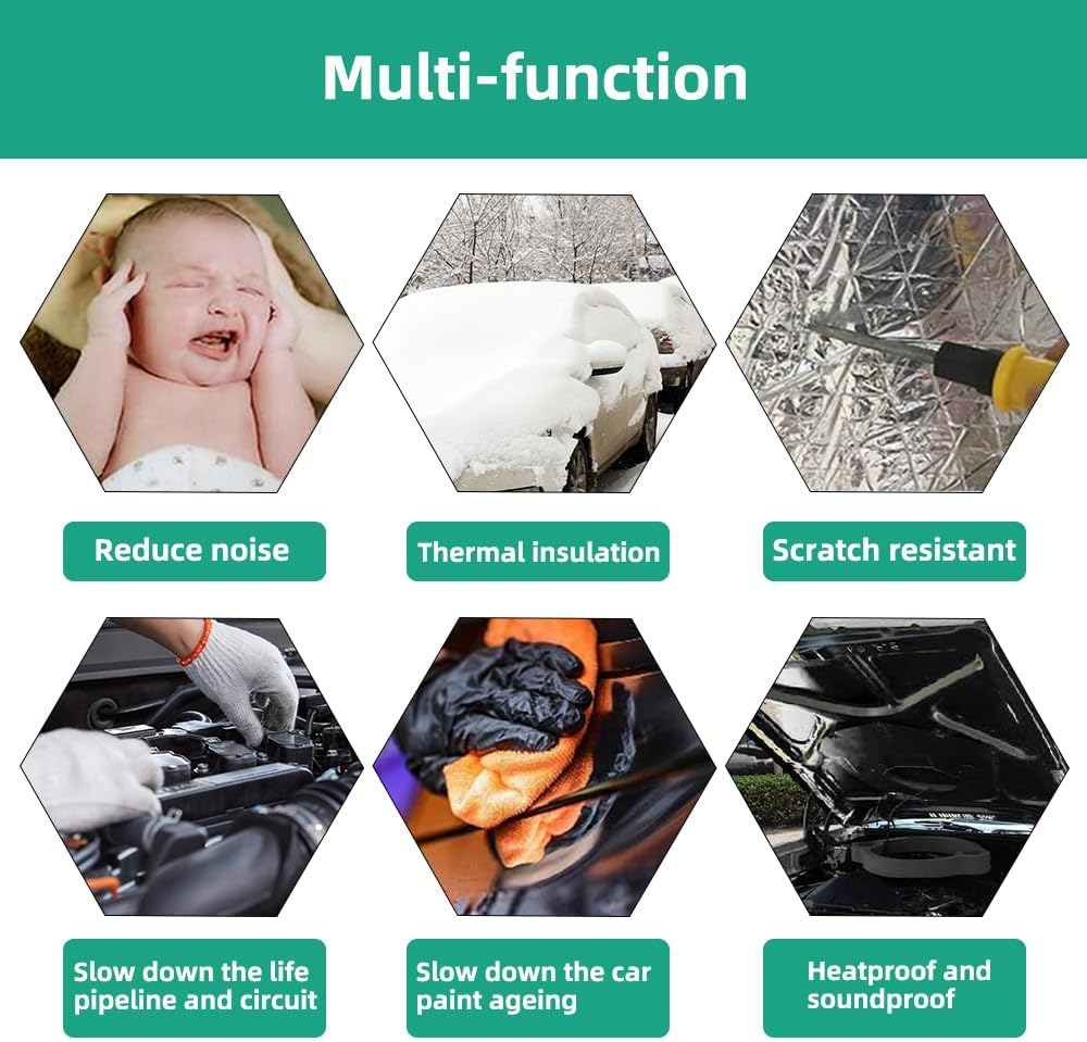 VOLKWELL 5Mx0.5M Sound Deadener Car Roll Foam, 50% Thicker Heat Shield Noise Foil Insulation Mat, Easy to Cut Self-Adhesive Noise Proofing, Deadener Pad Exhaust Muffler Hood Waterproof(26.91 Sqft) image number 5