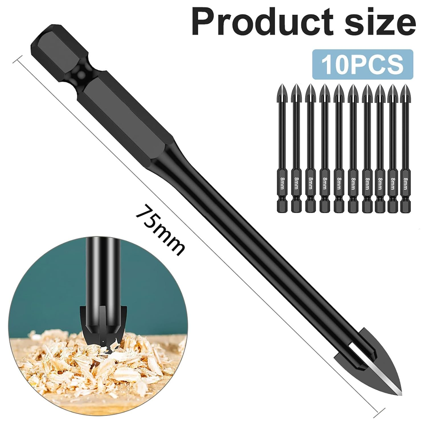 10Pcs Tile Porcelain Drill Bit, 8Mm Carbide Tip Drill Bits, Glass and Tile Drill Bit Set, Hex Shank, Work with Ceramic Porcelain Tile Wall Mirror Paver (8MM 10Pcs) image number 5