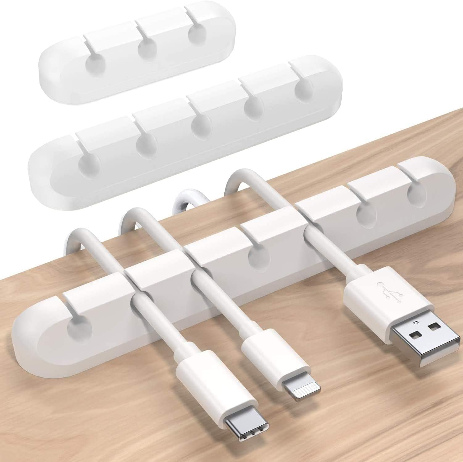 White Cable Clips, Cord Organizer Cable Management, Cable Organizers USB Cable Holder Wire Organizer Cord Clips, 3 Packs Cord Holder for Desk Car Home and Office (5,5, 3 Slots)