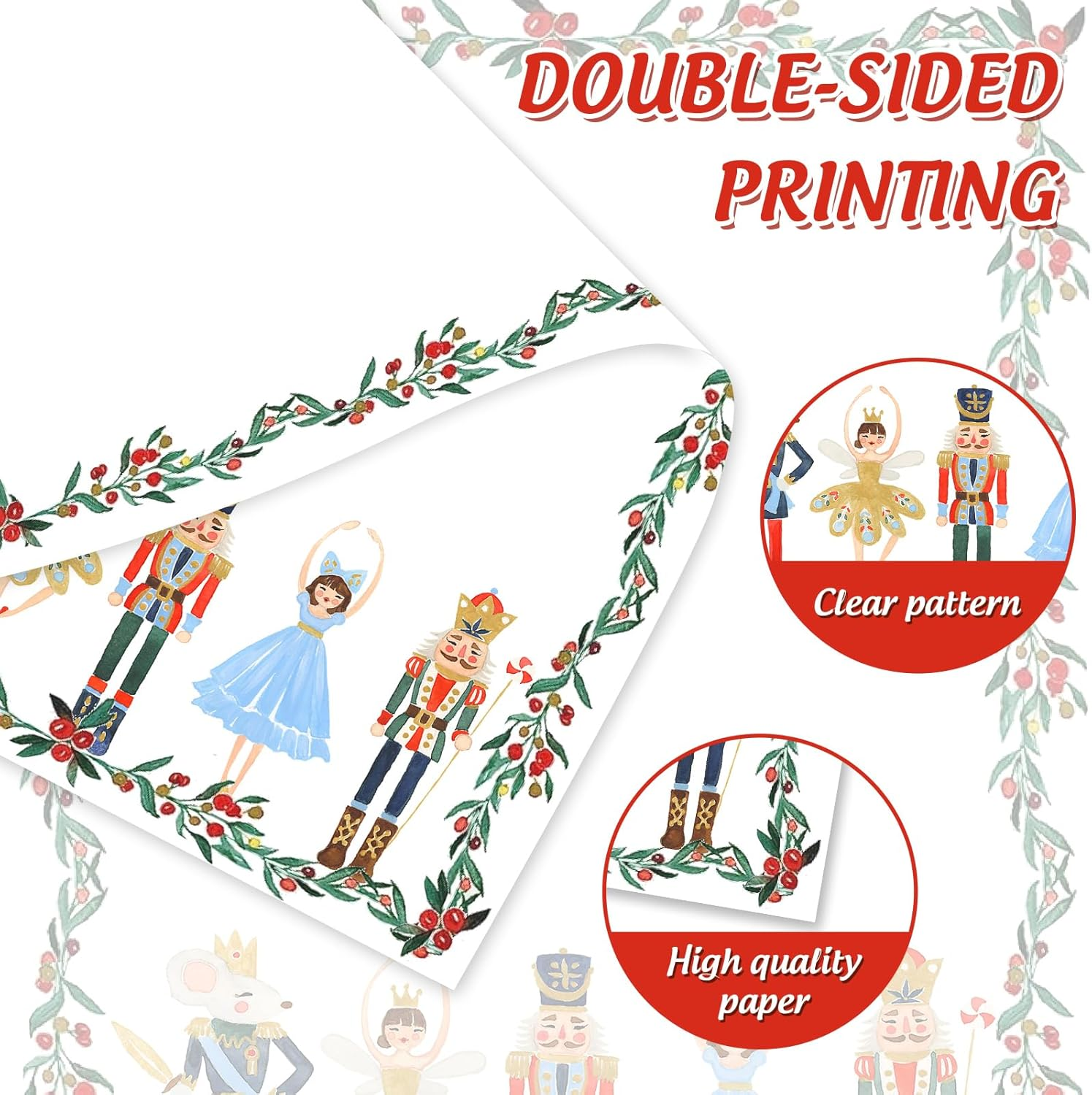Anydesign 80Pcs Christmas Stationery Letterhead Paper Nutcracker Border Writing Paper Cartoon Floral Greeting Letter Paper for Xmas Greeting Cards Invitation Office School Printing, 8.5 X 11 Inch image number 4