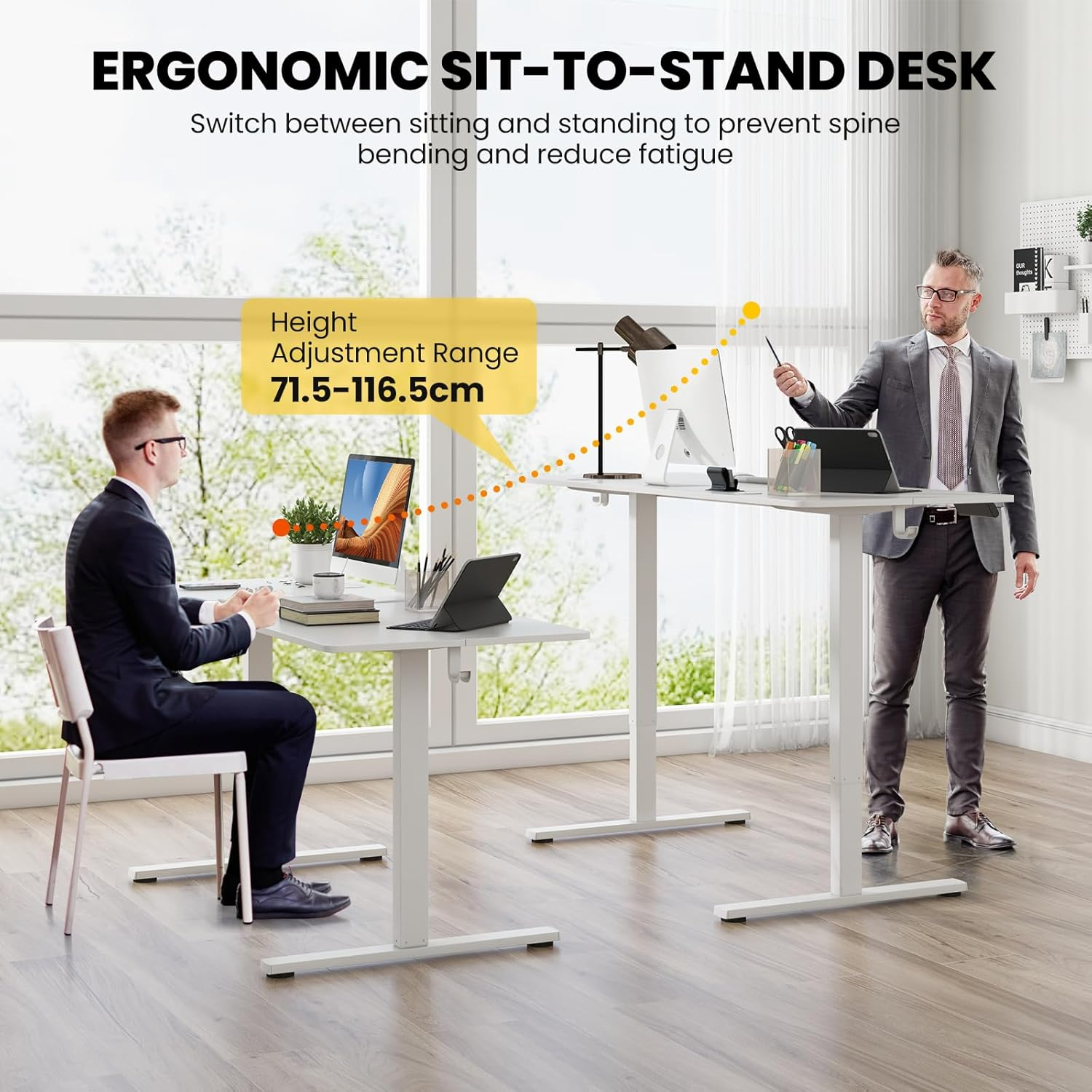 Giantex Electric Standing Desk, 160 X 60 Cm Large Sit Stand Desk W/ 3 Memory Heights, Height Adjustable Computer Desk W/ 2 Hanging Hooks & Cable Holes, Anti-Collision Design, for Home Office (White) - White image number 5
