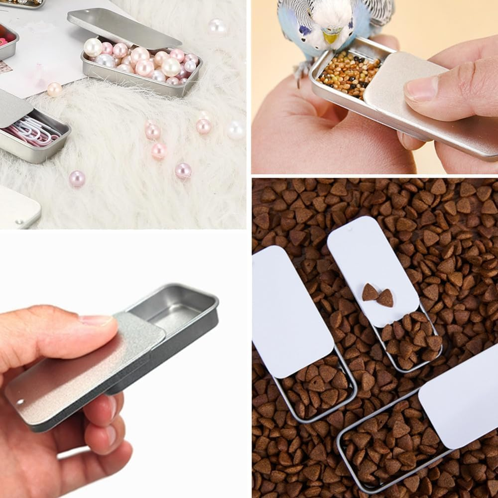 20Pcs Mini Portable Slide Top Small Tin Containers,2.36" X 1.34" X 0.39"Metal Tins Box Empty Storage Organizer Tins with Lids for Lip Balm Candies Candles (&lrm;Silver) image number 5