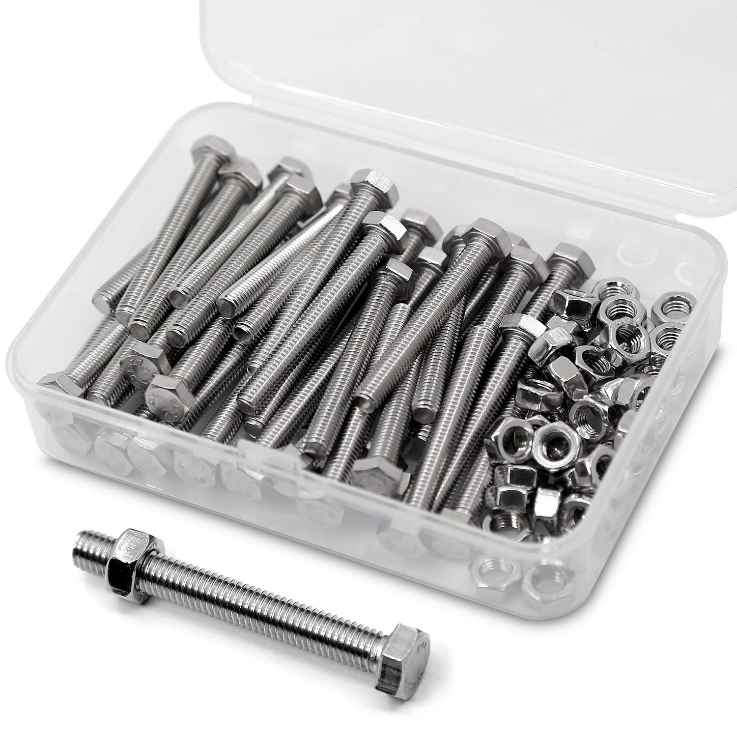 (30 Sets) M5-0.8 X 50Mm Hex Head Bolts and Nuts Set, 304 Stainless Steel,Full Thread, Bright Finish, Machine Thread image number 4