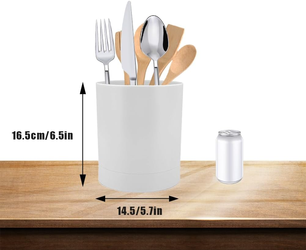 Cutlery Holder, Utensil Holder, 360 Rotating Cutlery Organiser, Utensils, Storage Basket, Cutlery Basket, Cutlery Storage, Kitchen Drip Holder, Dry Stand, Non-Slip PP (White) image number 2