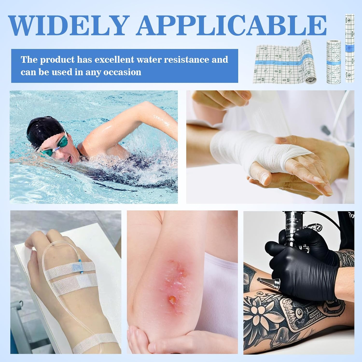 2 Rolls Tattoo Aftercare Bandage Roll: 8" X 1Yd & 6" X 5Yd, Waterproof Transparent Bandage for Healing & Skin Protection, Breathable Adhesive Film & Hypoallergenic Second Skin Wrap image number 6