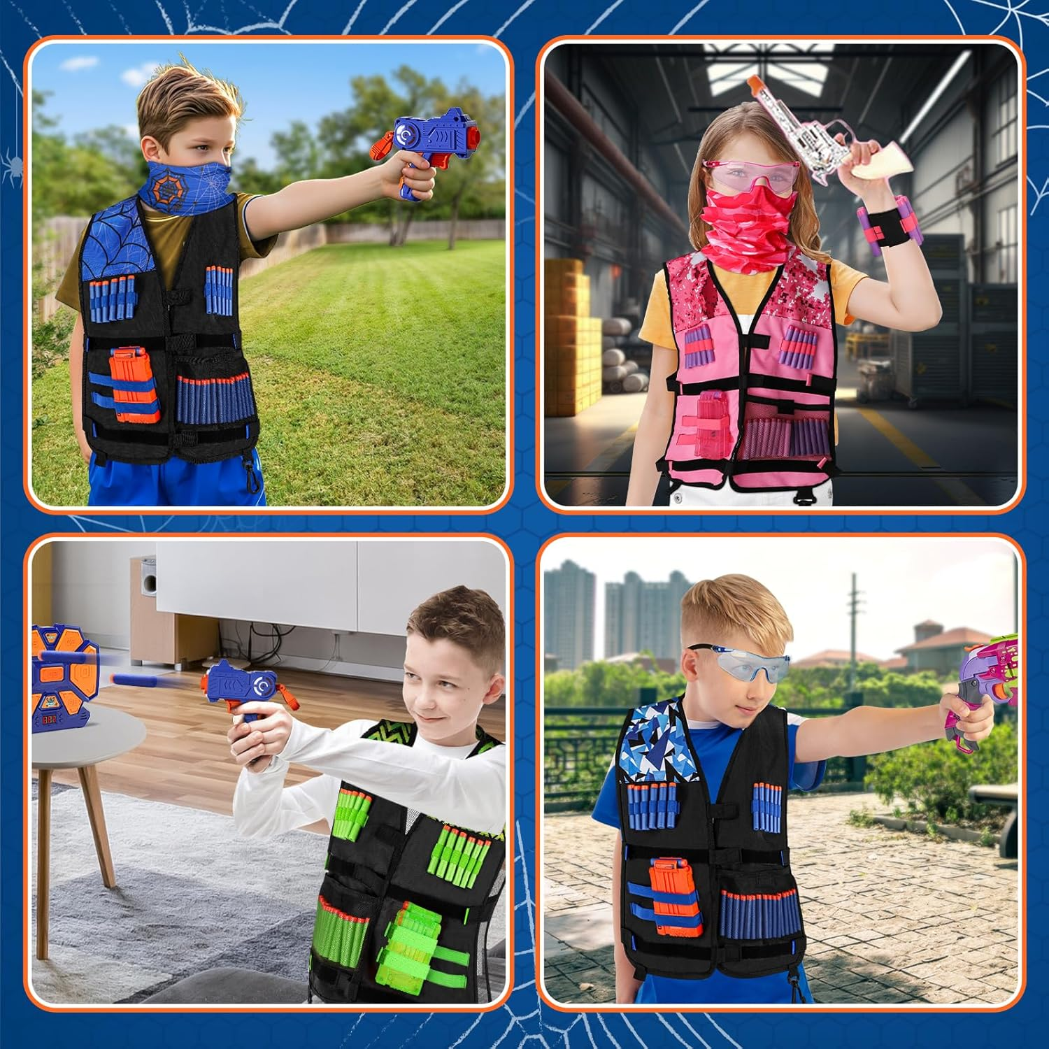 Lehoo Castle Kids Tactical Vest Kit, Nerf Tactical Vest for Nerf Guns with Tactical Mask Wrist Dart Pouch Refill Darts Protective Glasses Strike Elite Series for Boys Girls image number 1