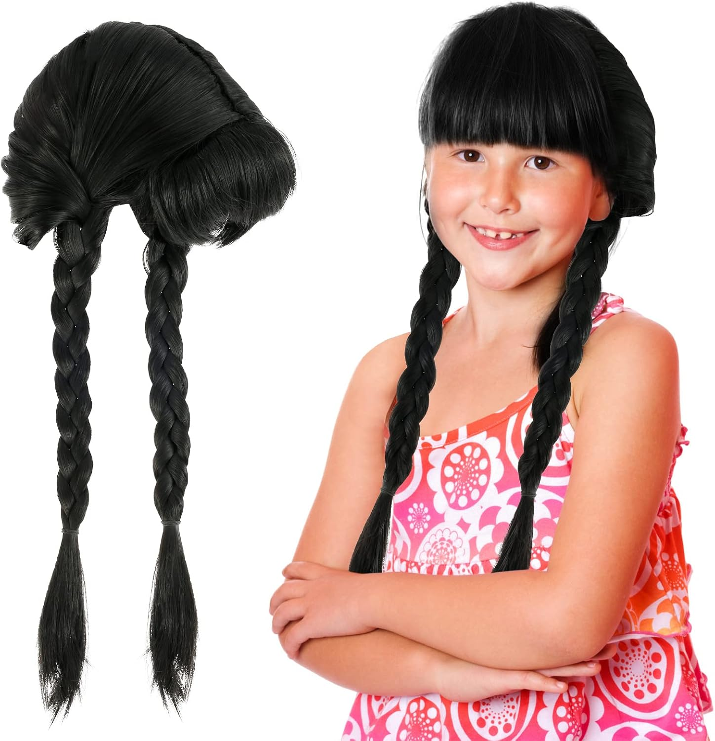 Cosplay Braided Wig Hair - Soft Wednesday Merchandise Wig Heat Resistant for Girl Kids Women Cosplay Party Costume 60Cm (A) image number 2