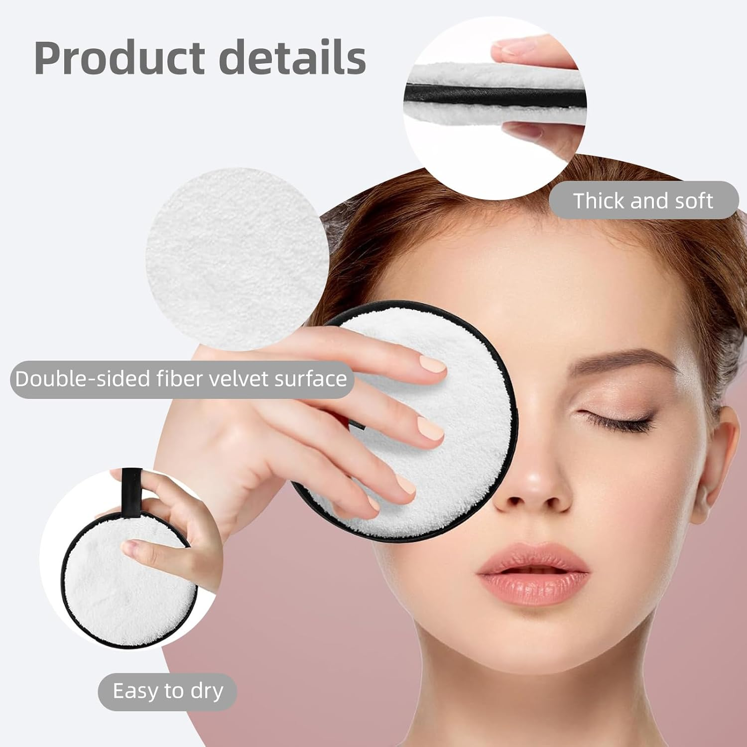 Hzqzaoan 100% Reusable Makeup Eraser | 4 Pack Large Eco-Friendly Makeup Remover Pads | Ultra-Soft Cotton Pads for Gentle Face & Eye Makeup Removal (Perfect for Foundation, Highlighter & Lipstick!). image number 5