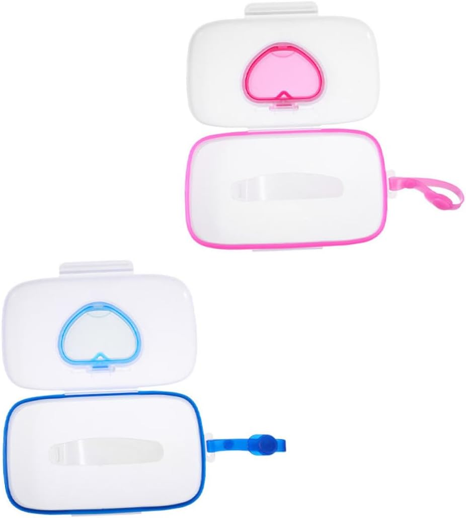 Portable Baby Tissue Case Heart Pattern, Reusable Wipes Holder for Travel, Compact Wipes Storage Box in White and Pink or White and Blue, 2Pcs Set image number 1