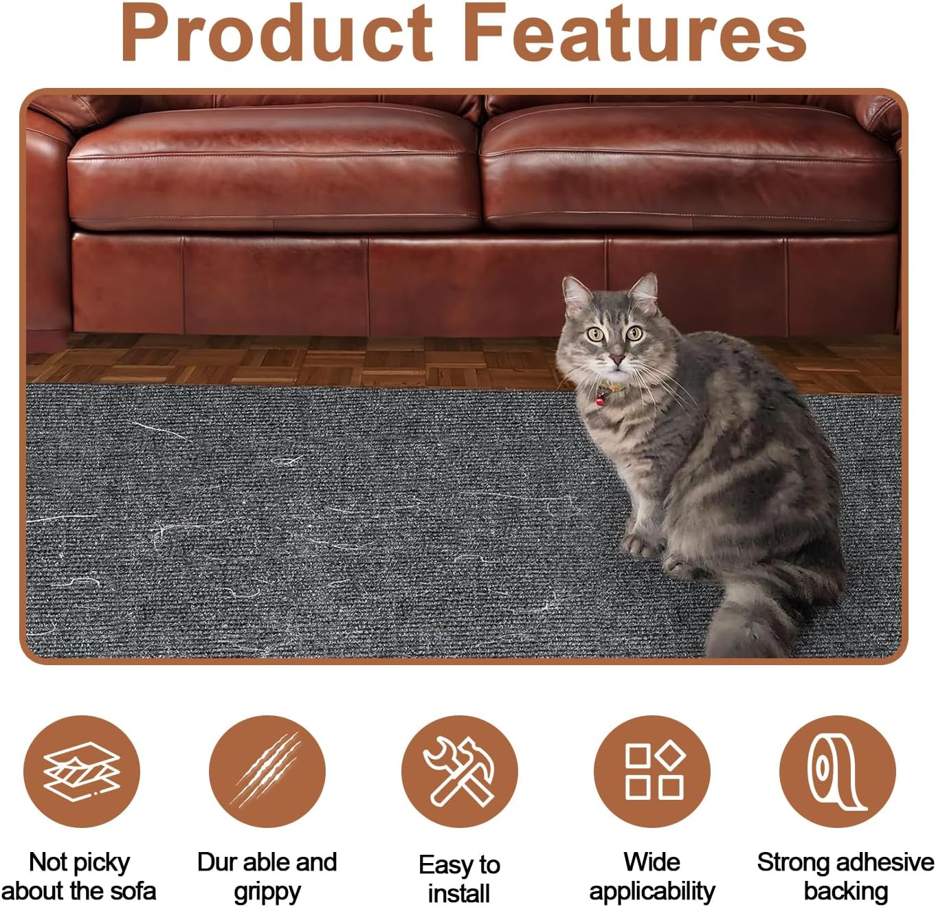 Self-Adhesive Cat Scratching Mat, 200 Cm X 60 Cm, Cut to Size, Cat Scratch Protection, for Sofa Furniture Doors, to Prevent Cat Scratches and Protect Carpets and Walls (Light Grey) image number 5