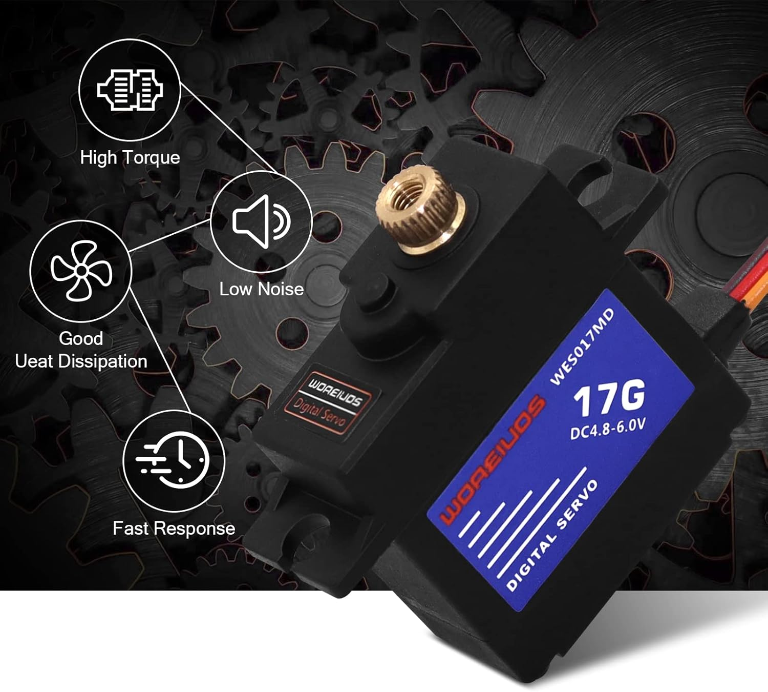 17G RC Digital Servo, High Torque Waterproof Metal Gear Servo with Servo Horn for Axial SCX24 Car Boat Model Upgrade Parts image number 5