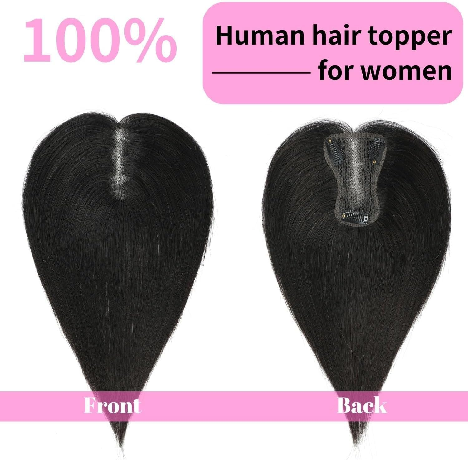 GULALUUK Human Hair Toppers for Woman Real Hairpieces for Thinning Hair 120 Density 3X4 Inch Swiss Bace (10Inch, Medium Brown) image number 6