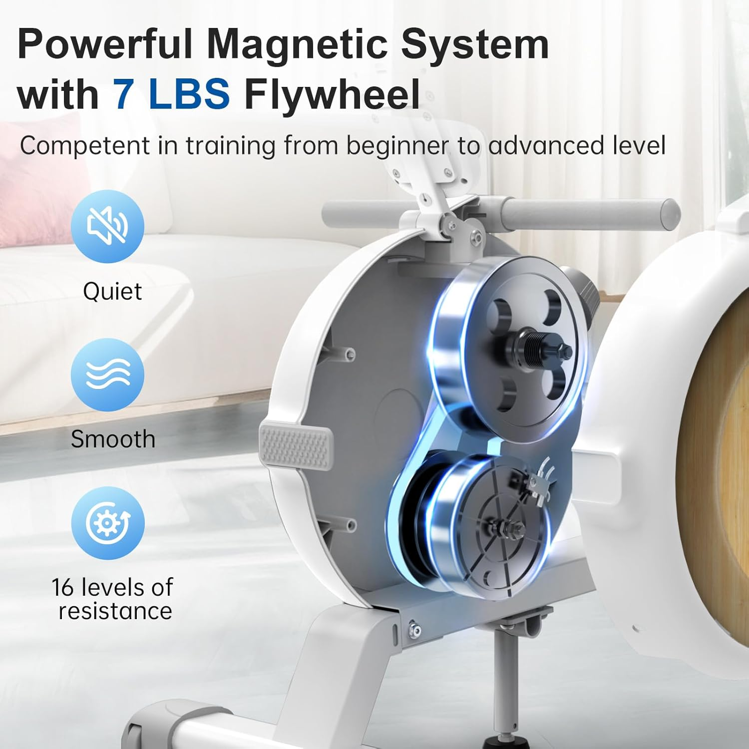 JOROTO Rowing Machines for Home Use,Magnetic Rower Machine 16 Levels of Resistance, 150Kg Weight Capacity with Bluetooth Monitor and Phone Holder image number 4
