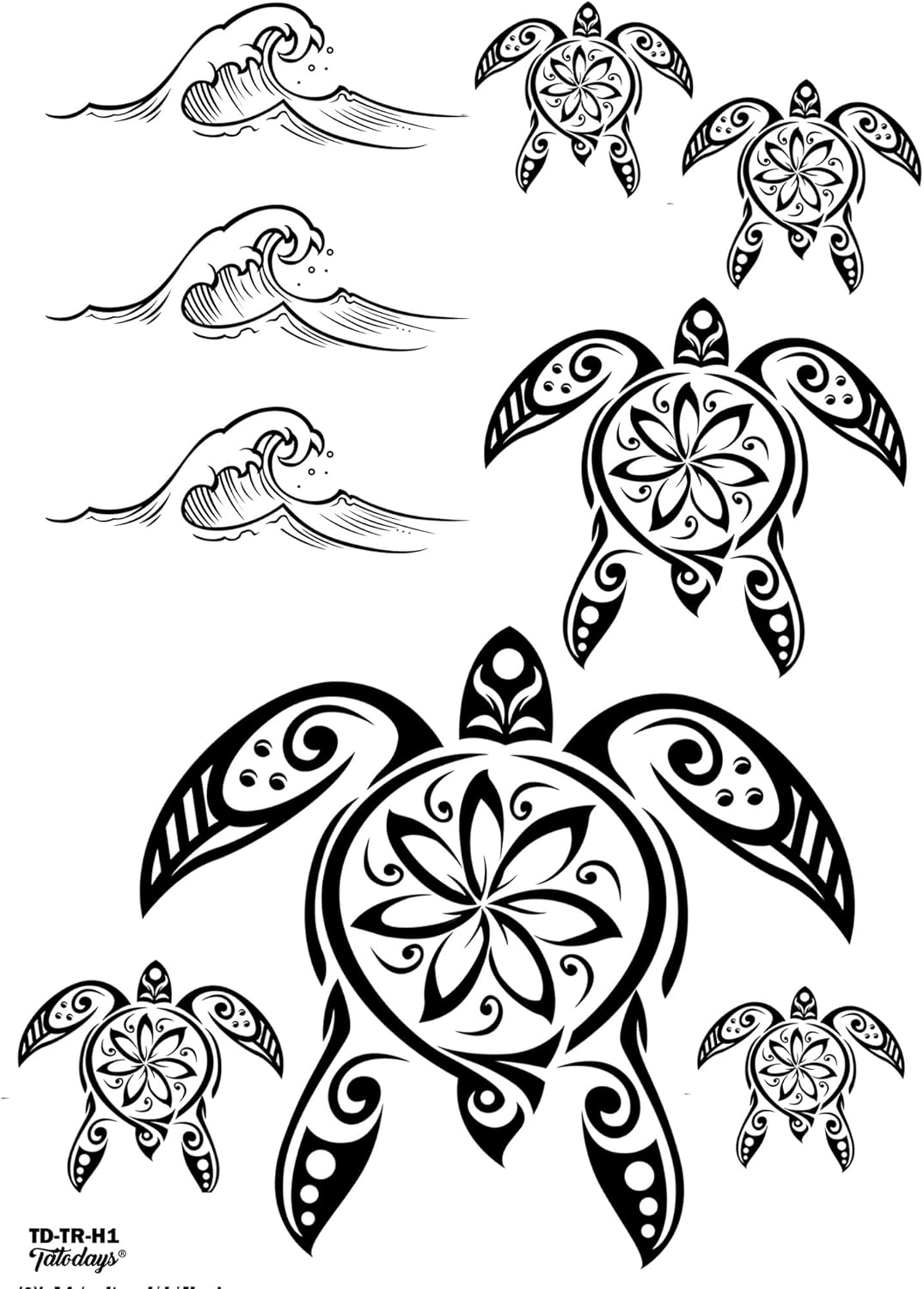 Hawaiian Turtles and Waves Temporary Tattooo Adult Men Women Aztec Polynesian Samoan Fake Temp Tat Luau Fancy Dress Party Black image number 5