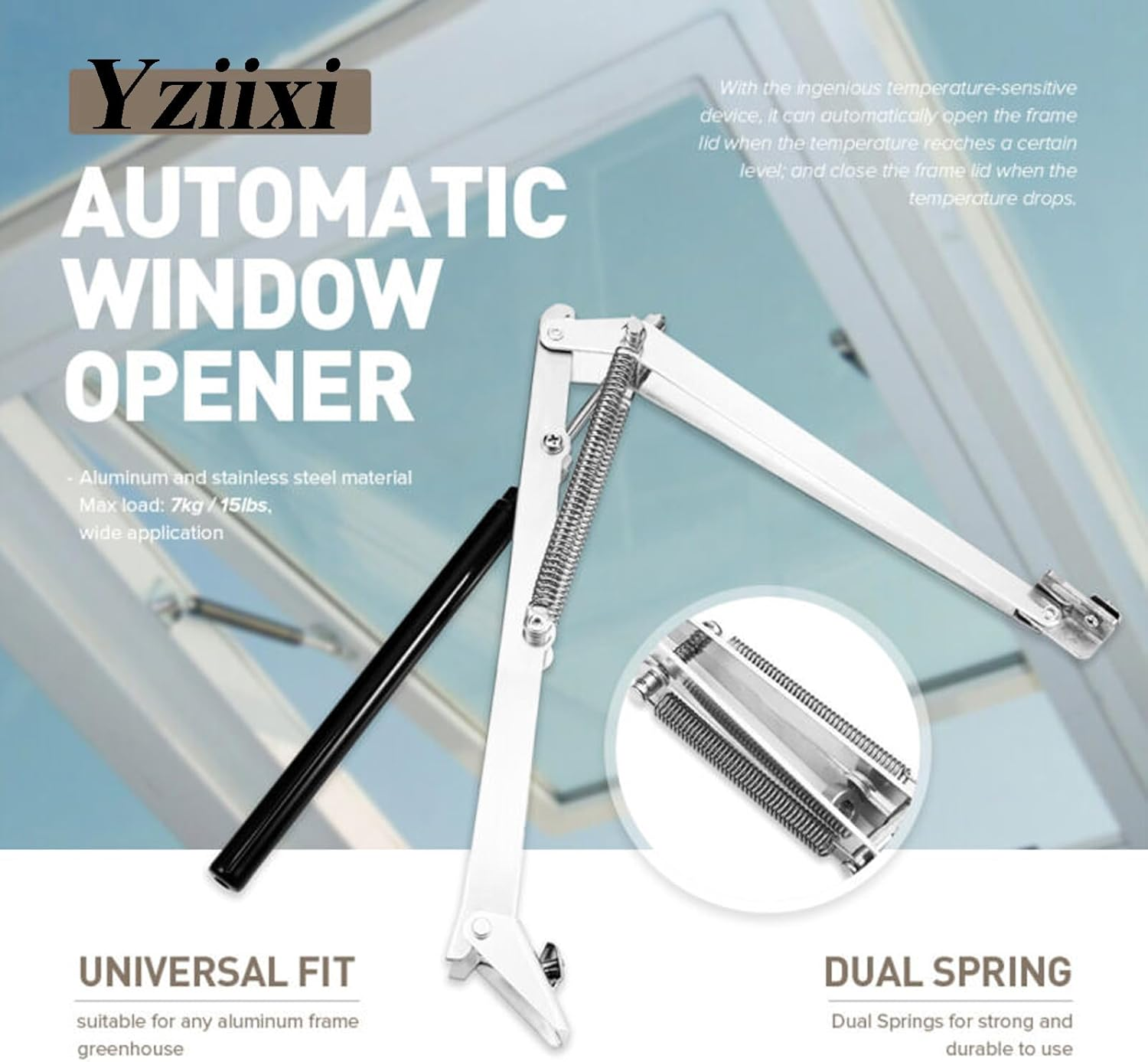 2 Pcs Automatic Greenhouse Window Opener Auto Vent Opener Roof Vent Opener Auto Vent Kit Solar Heat Sensitive Agriculture Gardening Tools and Supplies (Dual Spring Lifts 15 Lbs) - 2 X Auto Roof Vent Opener (Single Spring) image number 5