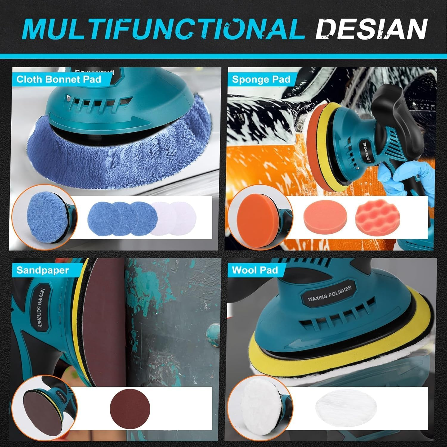 Cordless Car Buffer Polisher Machine Kit with 2PCS 21V 2.6Ah Rechargeable Batteries, 8 Variable Speed 2800-5500RPM, Portable Polishing Waxer for Detailing/Waxing image number 2