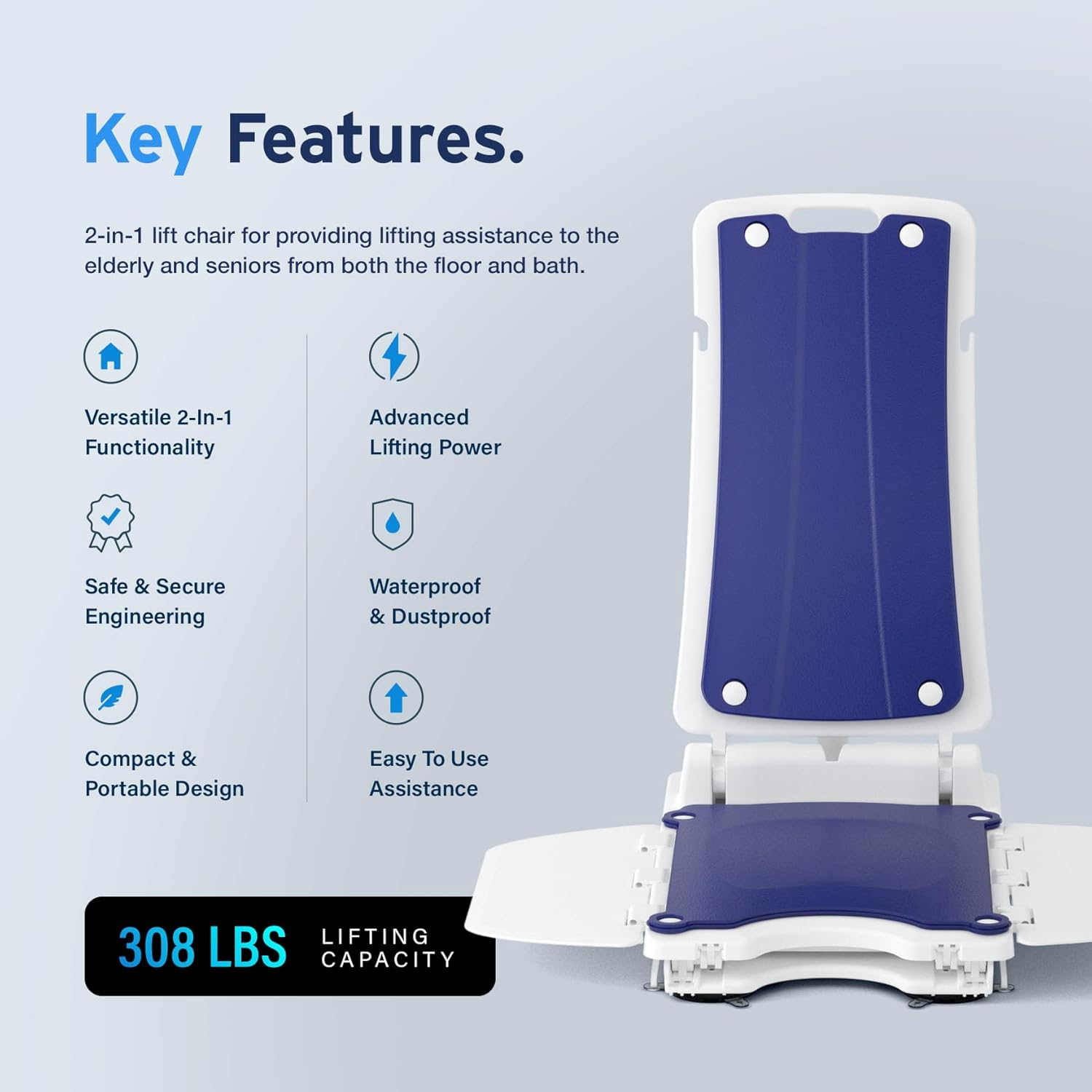 AYDMED 2-In-1 Lift Chair | Portable Cordless Rechargeable Electric Floor & Bath Chair Lift | Strong & Secure Engineering | Advanced Lifting Power with 300 Lbs Lift Capacity | Waterproof & Dustproof image number 5