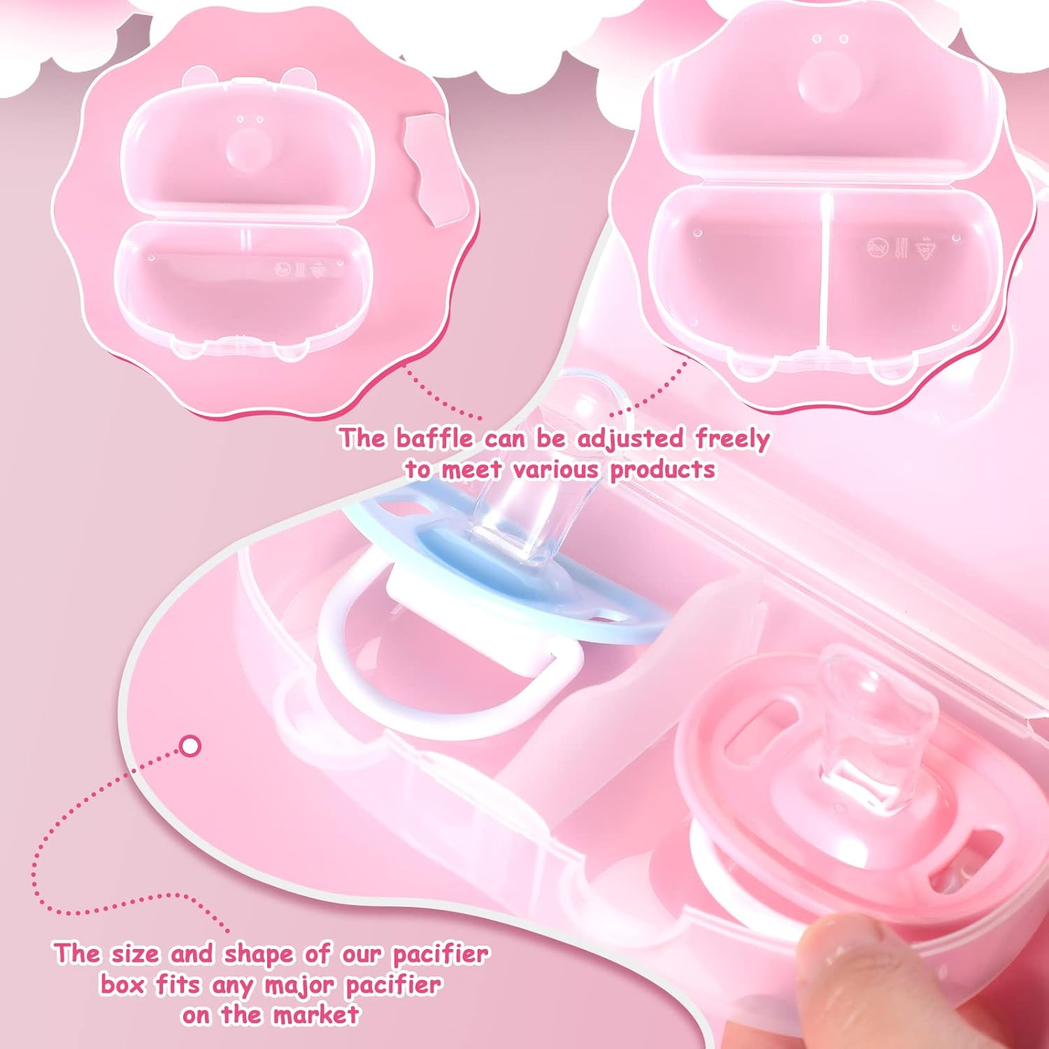 Pacifier Case Holder 3 Pieces Pacifiers Box Transparent Pacifier Holder Case Pacifier Container Pacifier Accessories for Home Trave Office Bedroom Classroom Applications image number 6