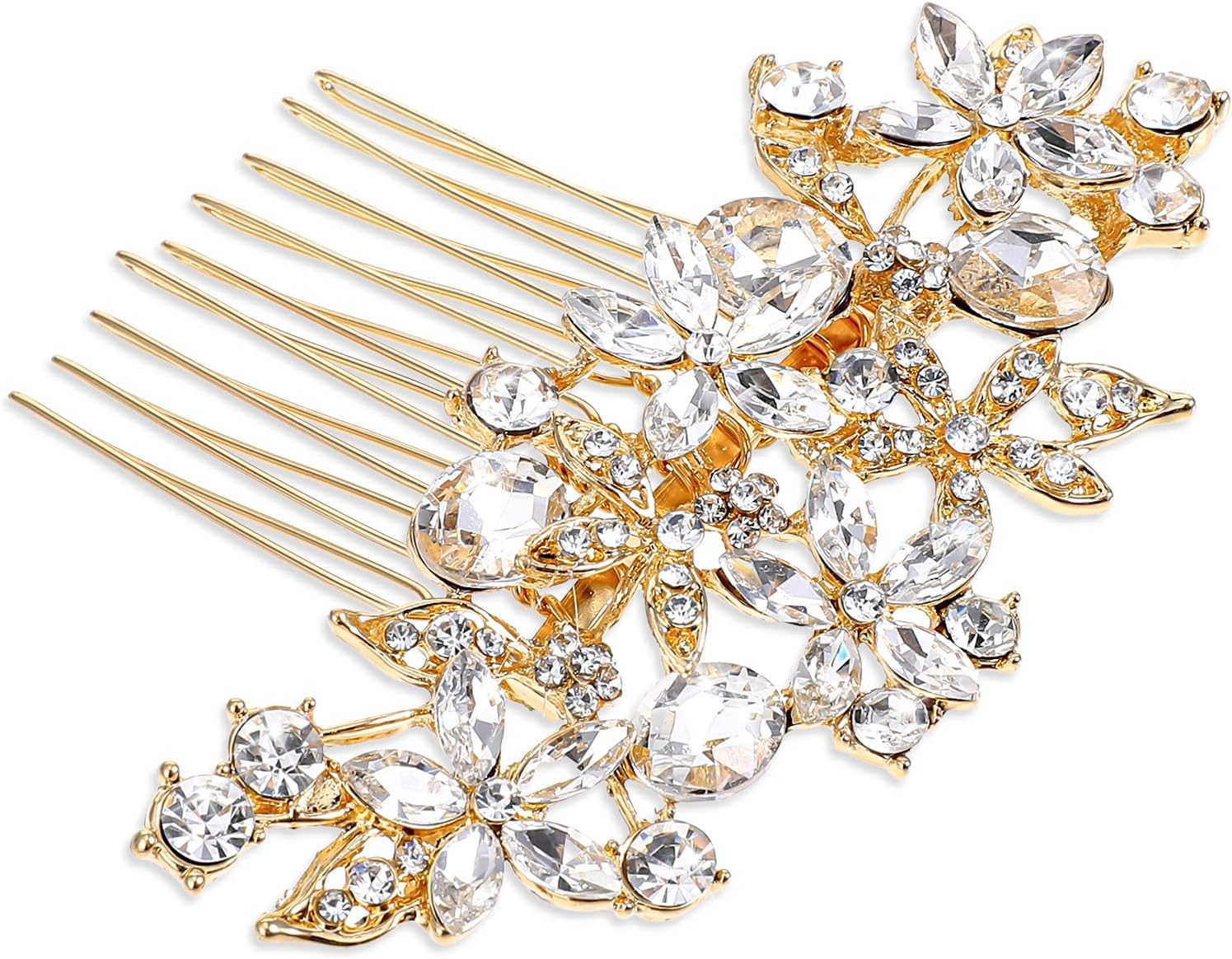 Psyqtsuary Bridal Hair Comb, Bling Rhinestone Wedding Hair Comb Glitter Crystal Flower Hair Pieces Decorative Hair Side Comb Bridal Hair Accessories for Women Girls Bridesmaids (Gold) image number 4