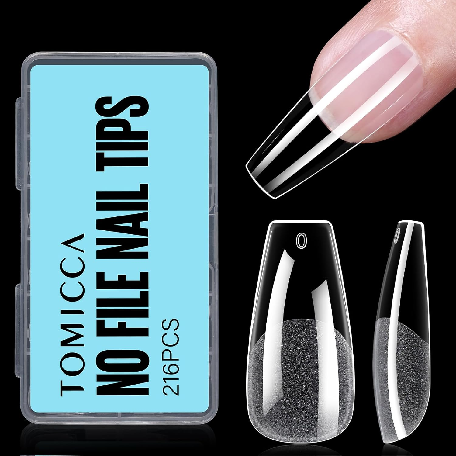 TOMICCA Long Almond Shaped Nail Tips, 240PCS Half Matte Soft Gel Tips, No File Needed, Full Cover False Nails, Clear Acrylic & Strong Tip for Press on Extension - 12 Sizes