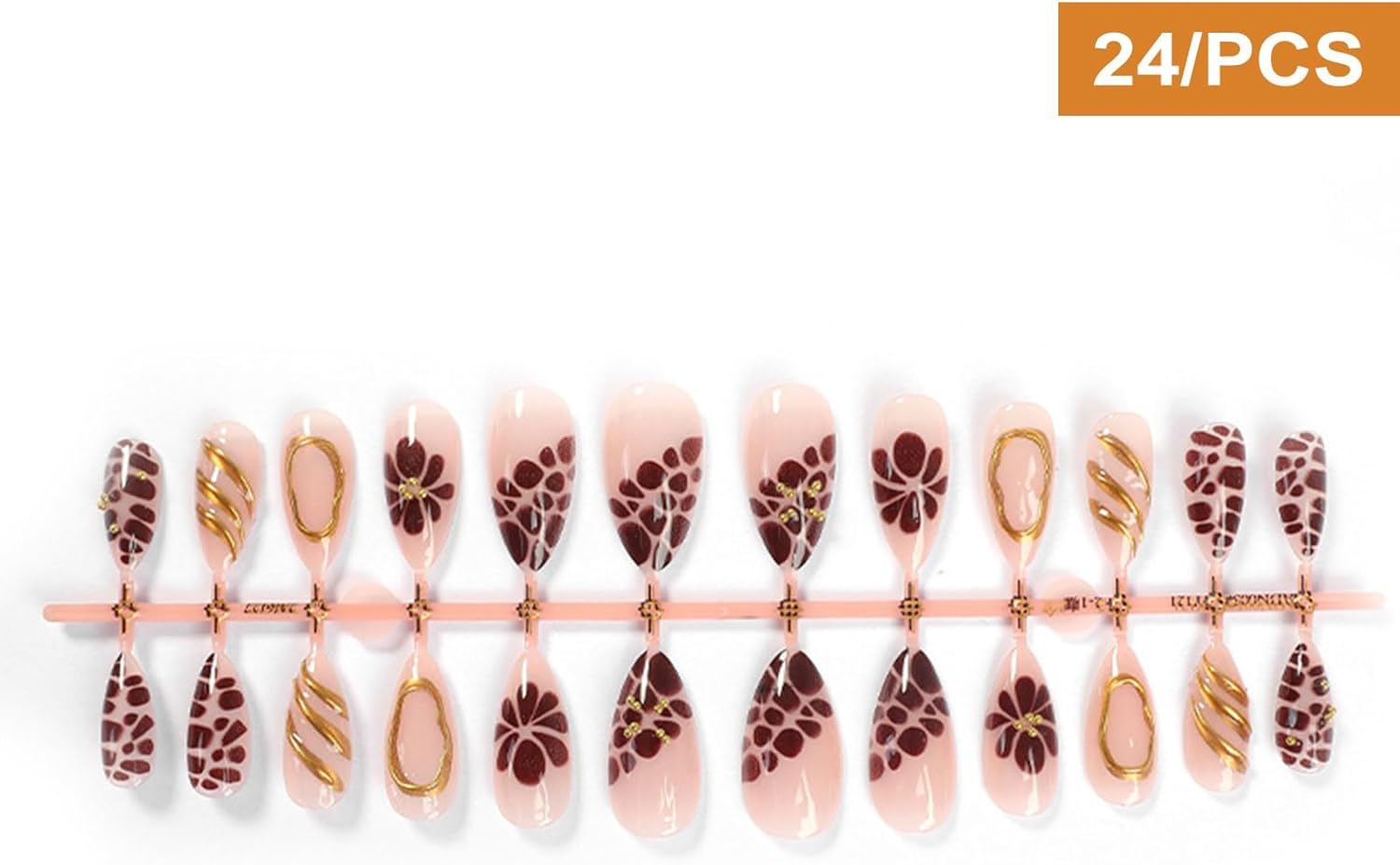 24PCS French Tip Almond Press on Nails,Medium Y2K Metal False Nails,Cool Figure Coffin Fake Nails,Glossy and Full Cover Acrylic Nails for Women - Pink image number 3