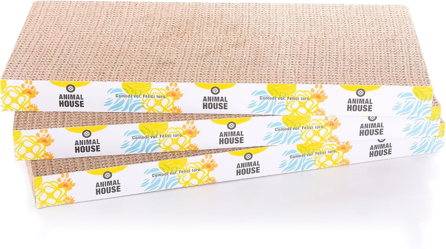 Animal House Cat Scratching Post Set Made of Cardboard 3 Pieces for the Fun of Your Cat Friends, 2 Layers Reversible (Flat, 3) image number 6