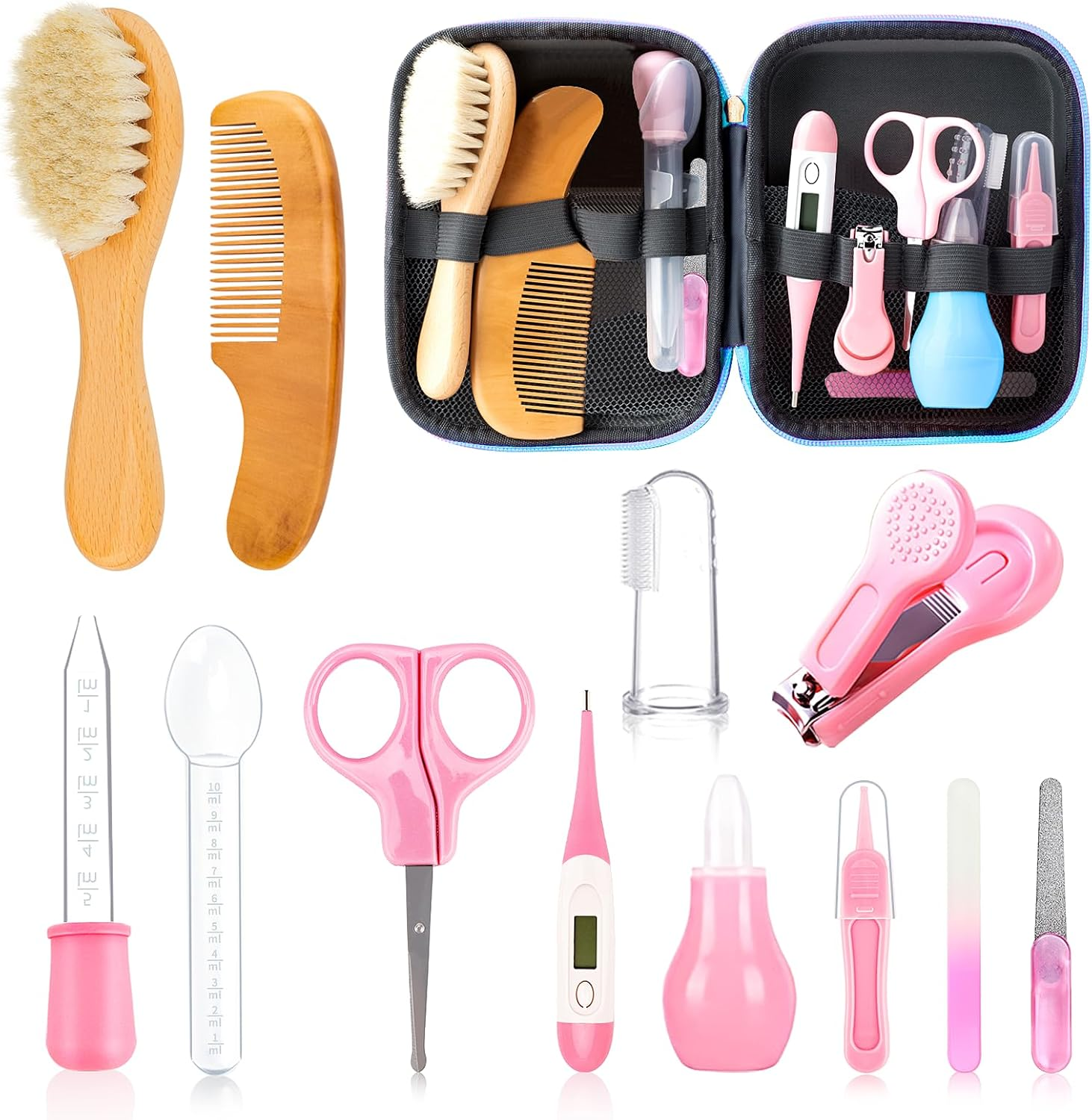 WXA Baby Grooming Kit, Infant Safety Care Set with Hair Brush Comb Nail Clipper Nasal Aspirator,Baby Essentials Kit for Newborn Girls Boys (Green Baby Grooming Kit)