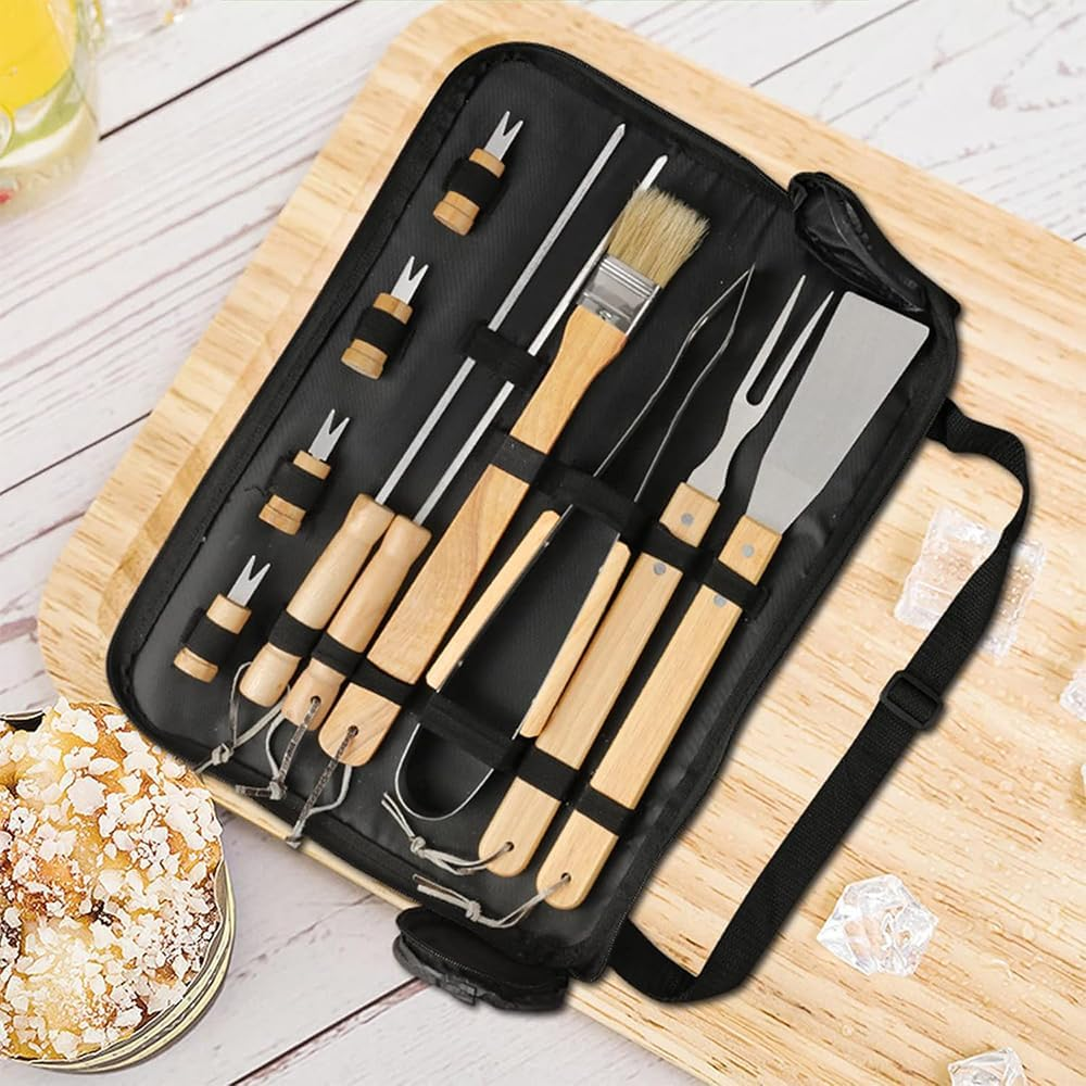 10-Piece Folding Grill Tool Set with Wooden Handle &ndash; Stainless Steel BBQ Accessories with Storage Case for Camping, Tailgating & Outdoor Grilling image number 3