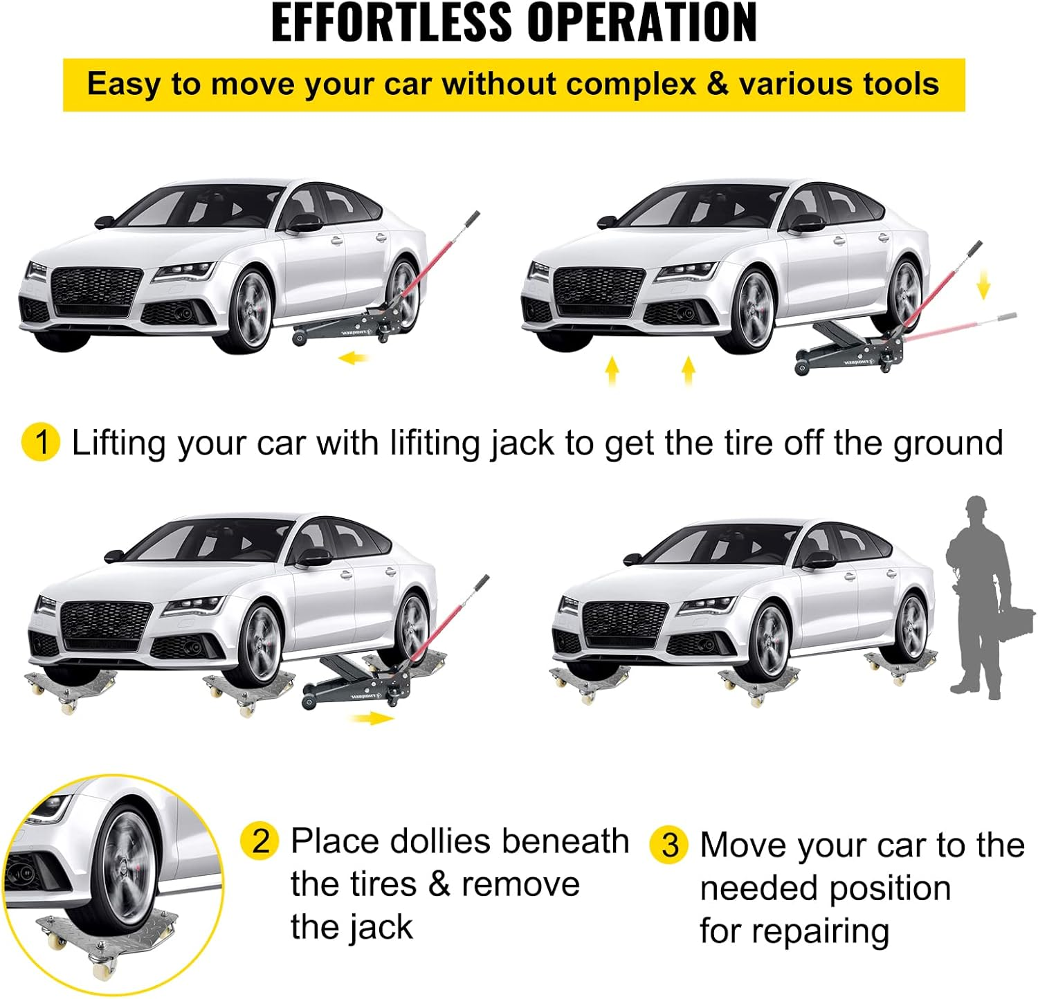 VEVOR 2Pcs Tire Wheel Dollies, 1500Lbs/680Kg Tire Skates Wheel Car Van Positioning Dolly Trolley Ball Bearings Recovery Jack Auto Repair Moving image number 2