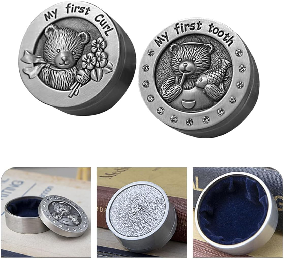 2Pcs Metal Newborn Tooth Box Bear Pattern Sturdy Tooth Holder for Boys and Girls Keepsake image number 3