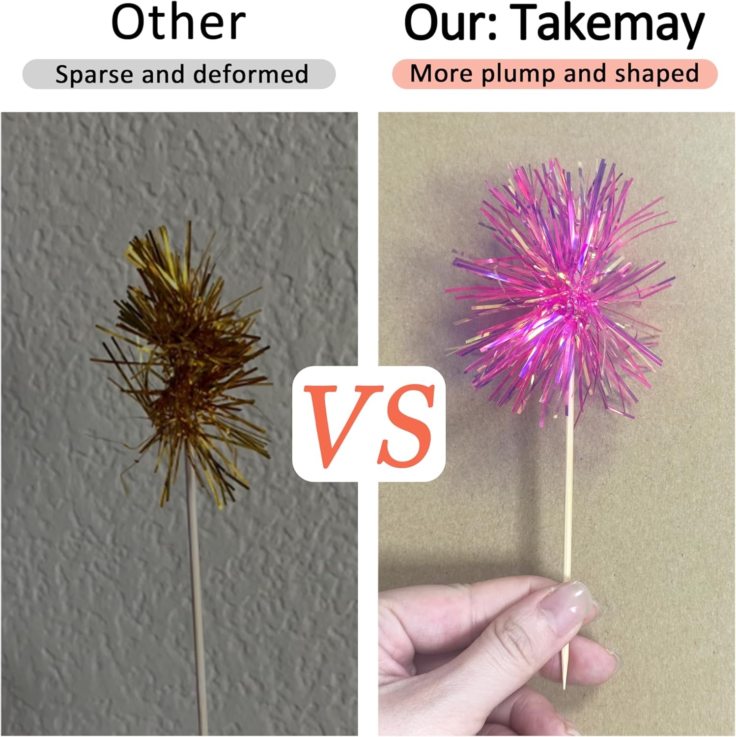 30PCS Foil Firework Cupcake Toppers, Takemay Happy Birthday Rose Cake Toppers, Sparkle Tinsel Flower Drink Stirrers Cocktail Food Fruit Toothpicks for Xmas Party Birthday Wedding Ceremony