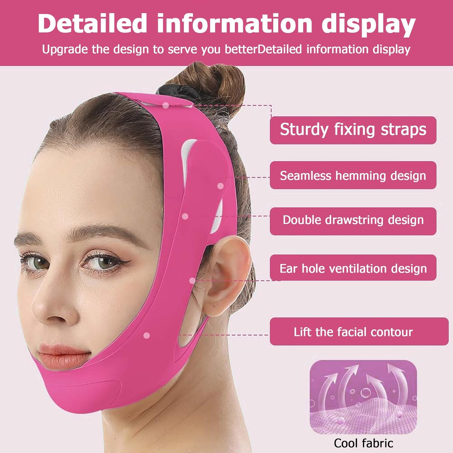 V Line Lifting Mask, V-Line Mask, Dual Lifting Sculpting, Reusable Chin Strap for Sleeping, Face Toning Belts, Double Chin and Sagging Shape and Tighten Face, Jaw Exerciser (Rose)