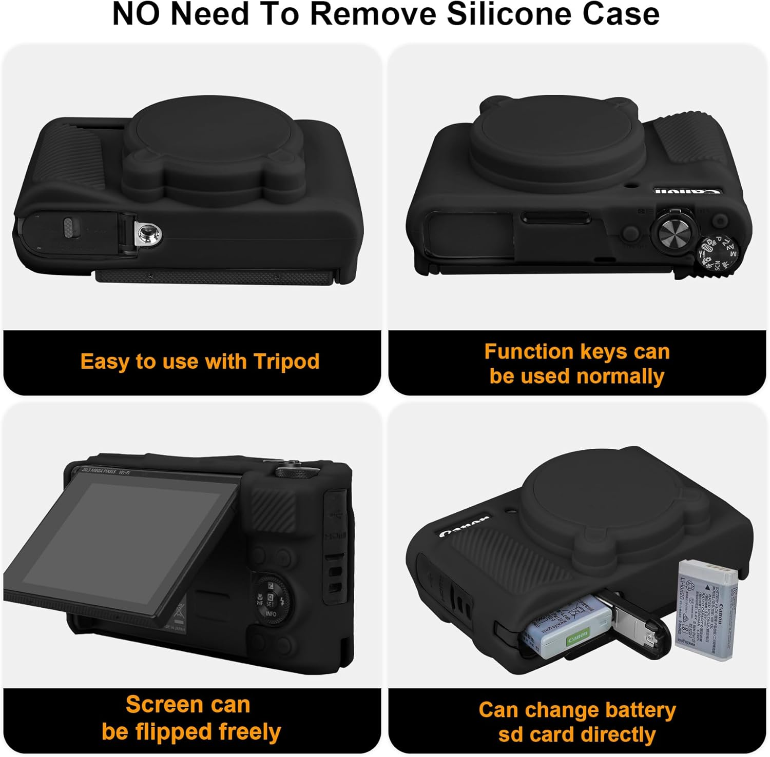 Elonbo SX740 SX730 Camera Case, Soft Silicone Case for Canon Powershot SX740/SX730 HS Camera, Lightweight Skin Rubber Protective Cover for SX740 SX730 with Removable Lens Cover, Black - Black image number 2