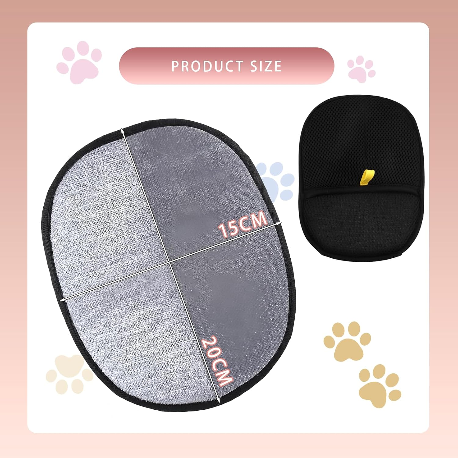 Double Sided Pet Grooming Glove - Reusable Silicone Brush Mitt for Dogs & Cats - Hair Removal Glove for All Coat Types (20X15Cm, Black) image number 2
