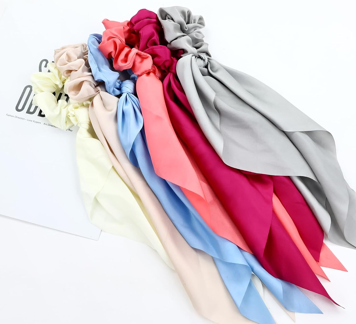 Cinaci 12 Pack Solid Silk Chiffon Stretchy Hair Ties with Long Ribbon Bow Hair Scrunchies Elastics Hairbands Ponytail Holders Rubber Bands Accessories for Women Girls image number 6