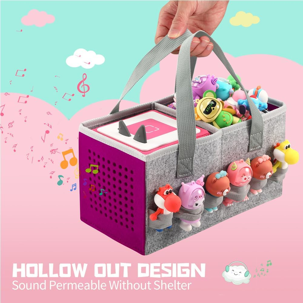 Carrying Case for Toniebox Starter Set and Tonies Figurines, Travel Felt Cloth Musical Toy Folding Bag for Toniebox Accessories (Purple) image number 3