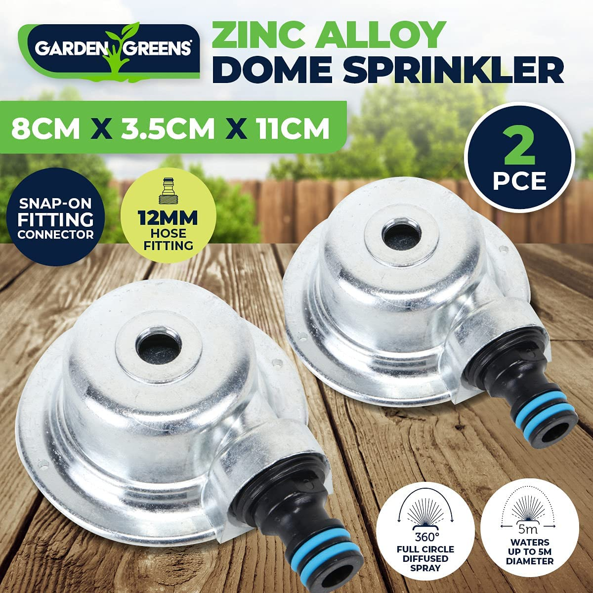 [2PCE] Garden Greens Zinc Alloy Dome Sprinkler with Snap-On Fitting Connector, Efficient Irrigation Made Easy image number 1