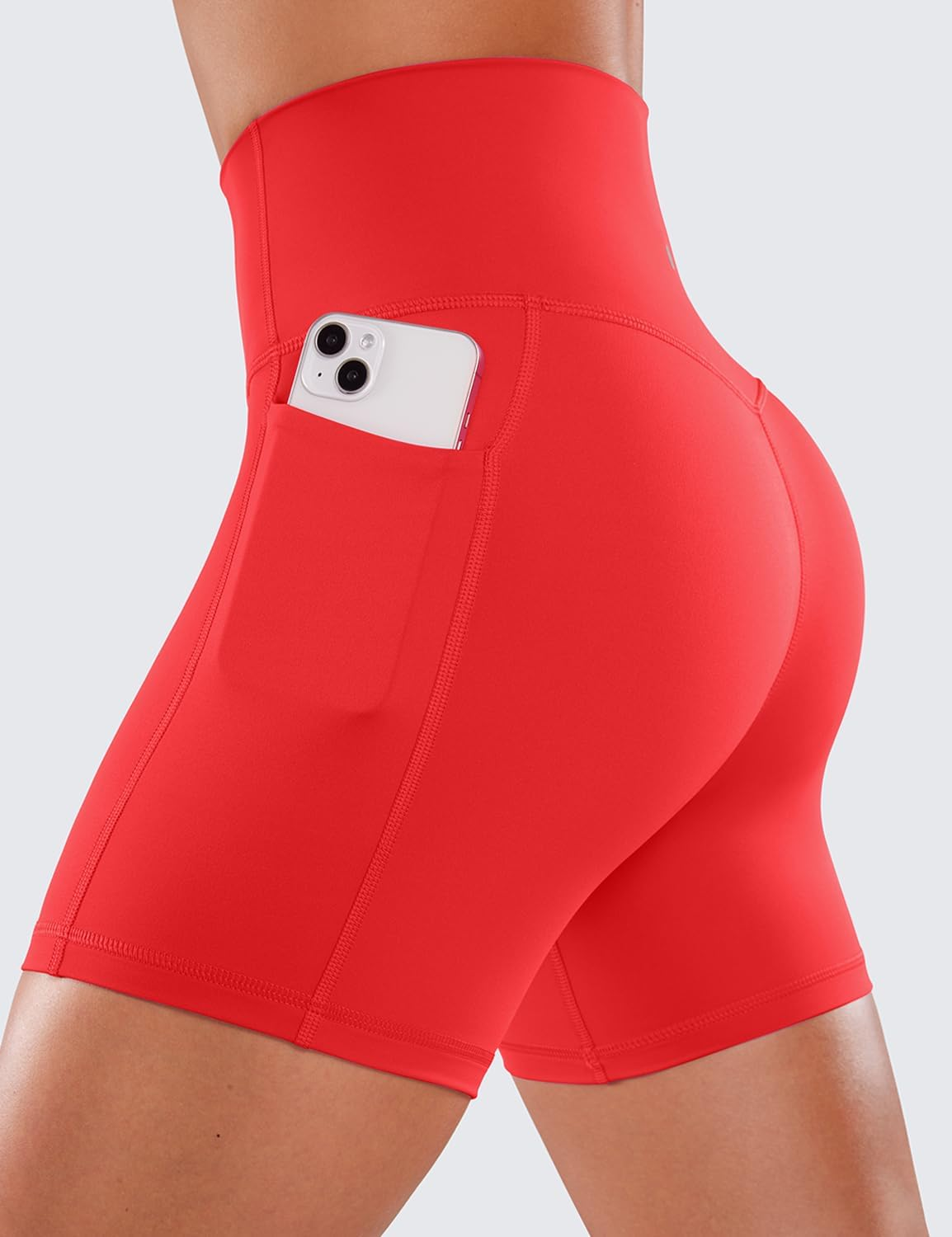 CRZ YOGA Women'S Naked Feeling Biker - 5'' High Waisted Athletic Shorts Yoga Shorts with Pockets Deep Red Large image number 2