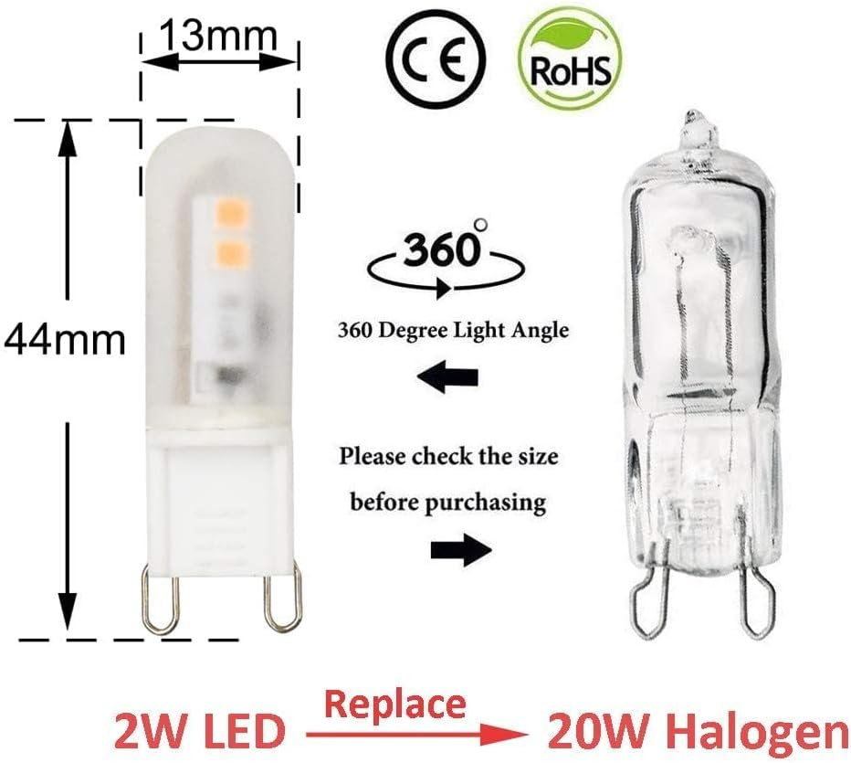 Bonlux 2W G9 LED Capsule Light Bulb Warm White 3000K 18W-20W Halogen G9 Bulbs Equivalent AC 220-240V 360 Degree LED Energy Saving Mini G9 Lamp (6-Pack, Non-Dimmable) image number 3