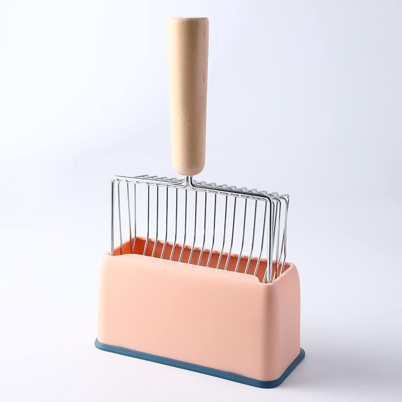 Metal Cat Litter Scoop with Holder, Fast Sifting Kitty Poop Scooper Caddy, Large Cat Poop Scooper Stand (Pink, 17 * 28 * 8CM) image number 3