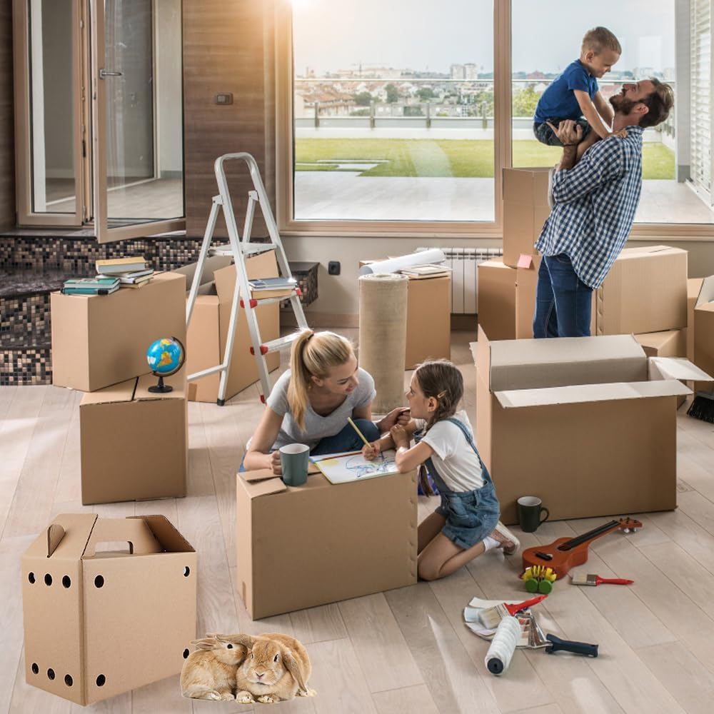 AIMALL 10PCS Cardboard Pet Carriers in 3 Sizes: Sturdy, Safe Disposable Travel Boxes for Small Animals with Ventilation, Easy Assembly, & Built-In Handles image number 3