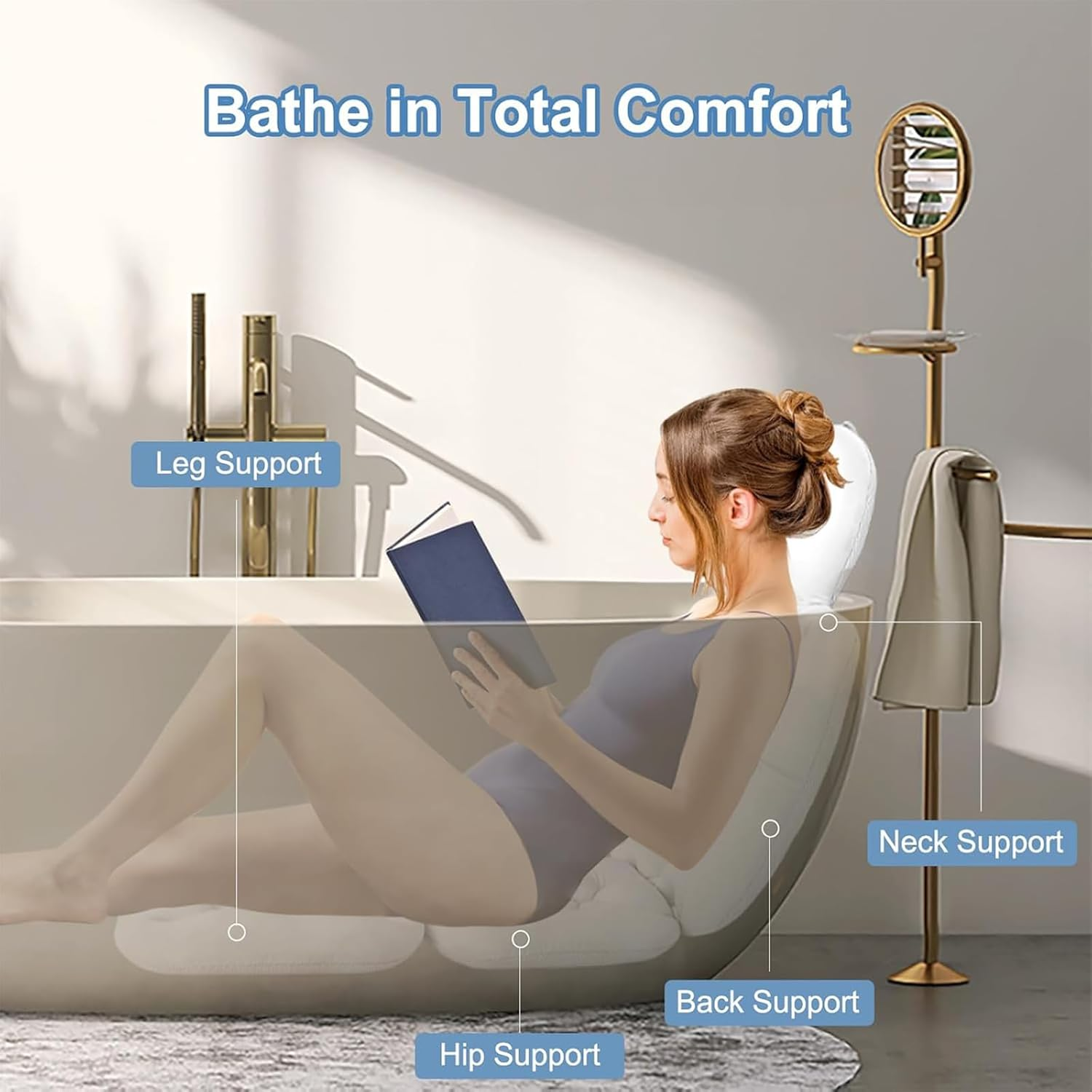 Bath Pillows for Bathtub Full Body, Ultra-Thick Tub Cushion for Butt, Luxury Bathroom Accessories Spa Pillow with 168 Suction Cups for Head and Neck Support with Laundry Bag White image number 1
