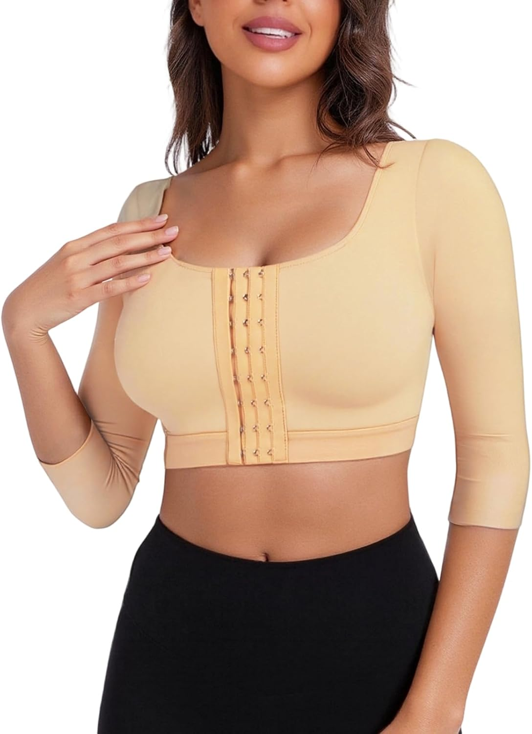 Supcomsta Arm Shaper Tops for Women,Front Closure Post Surgery Arm Compression Sleeves,Non-Padded Push-Up Bra Shapewear Posture Corrector Arm Faja