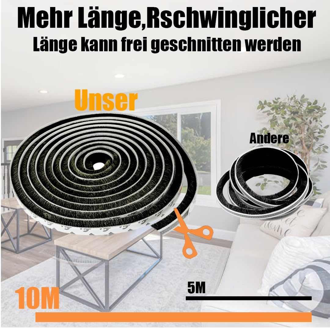 10 M Brush Seal Self-Adhesive Brush Strip Sealing Strip Windproof Dustproof Sealing Tape for Sliding Doors Windows Wardrobe Sealing Brush image number 1