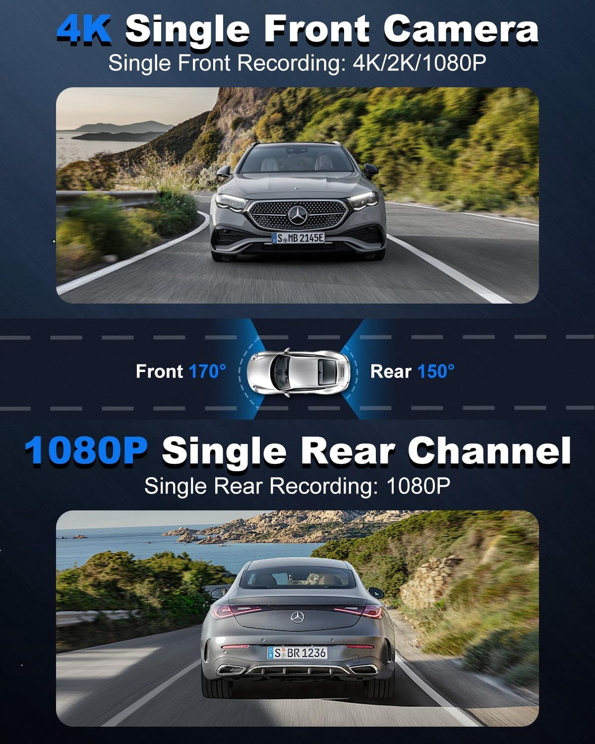 Oolong Dash Cam Front and Rear, 4K+1080P Dashcam with 64GB Card,Car Dash Camera Built-In Wifi, GPS, 24 Hours Parking Monitor,G-Sensor,Wdr, Super Night Vision,Parking Monitor,Loop Recording image number 6