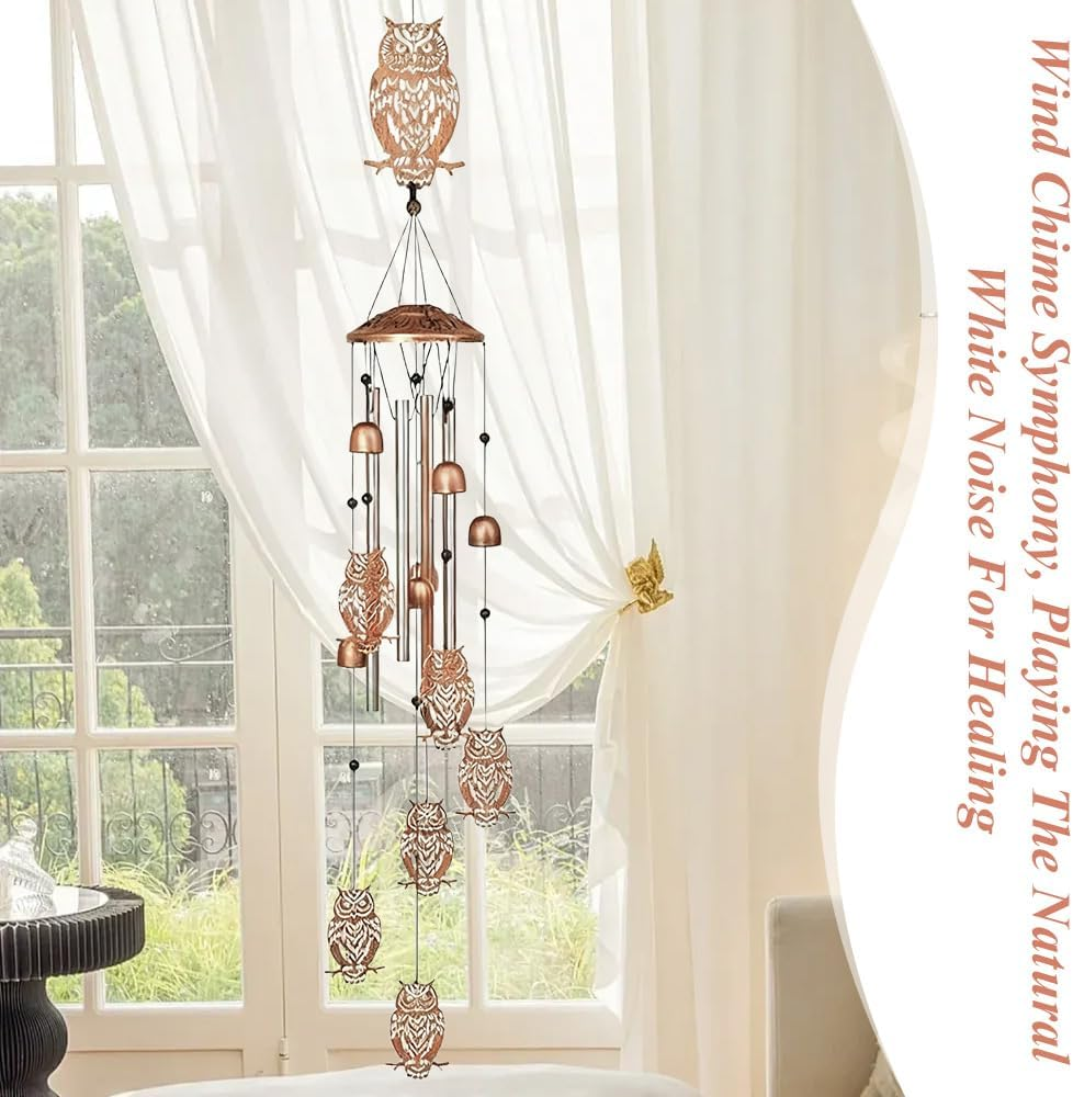 Owl Wind Chimes,Owl Shape, Wind Chime Garden Decor,For Women/Men,Wind Chime Garden Decor Outdoor,Memorial/Housewarming/Birthday/Festival Gifts,Front Yard Decor (Owl) image number 3